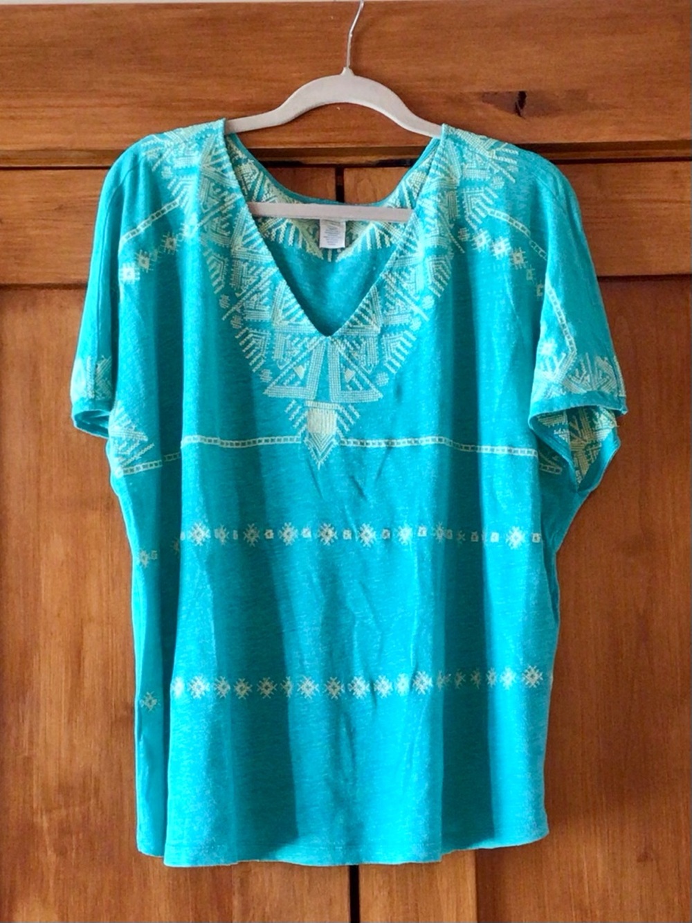 Sundance Teal Embroidered V-Neck Tunic